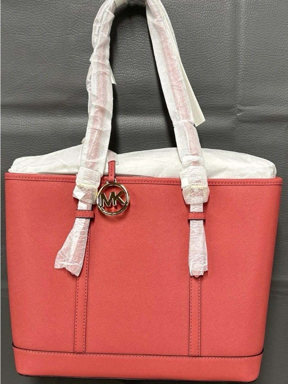 Michael Kors Light Berry Sorbet Saffiano Tote with Gold MK Charm